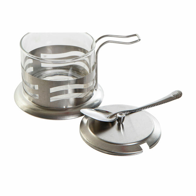 Zuckerdose DKD Home Decor Silberfarben Grundlegend 15 x 10,5 x 10 cm Kristall Edelstahl