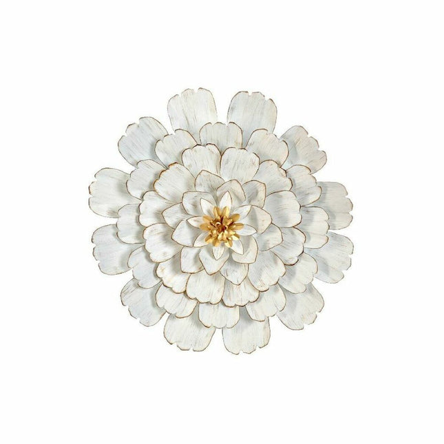 Wanddekoration DKD Home Decor Blume Gold Metall Weiß (60 x 9 x 60 cm)