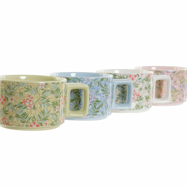 Satz von Kaffeetassen DKD Home Decor Blau Rosa Metall grün 260 ml Dolomite (4 Stücke)