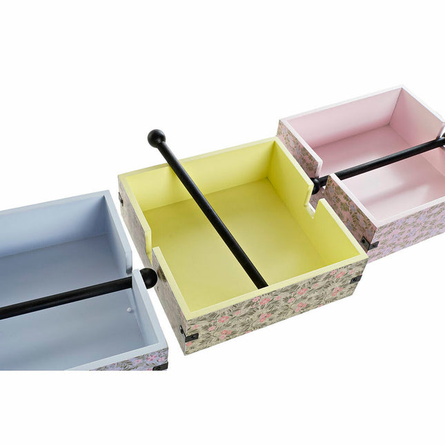 Serviettenring DKD Home Decor 22 x 18 x 6 cm Blau Rosa Metall grün 3 Stücke Holz MDF