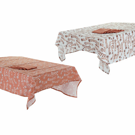 Tischdecke und Servietten DKD Home Decor 150 x 150 x 0,5 cm Terrakotta Weiß (2 Stück)