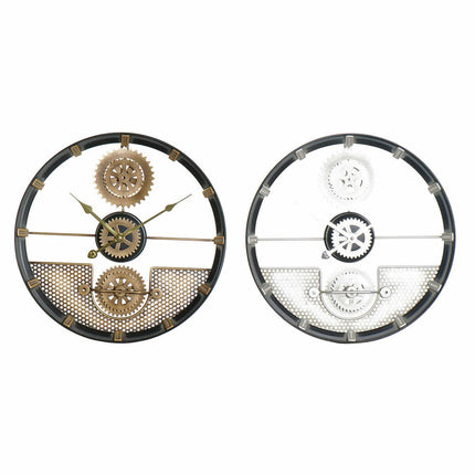 Wanduhr DKD Home Decor 40 x 5,5 x 40 cm Silberfarben Schwarz Gold Eisen Zahnräder (2 Stück)