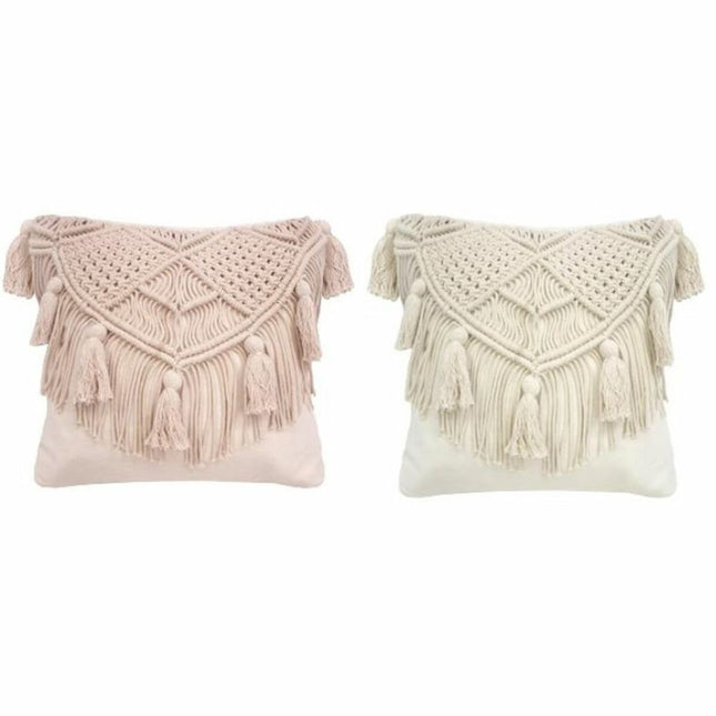 Kissen DKD Home Decor Beige 45 x 10 x 45 cm Hellrosa Randbereich Boho (2 Stück)