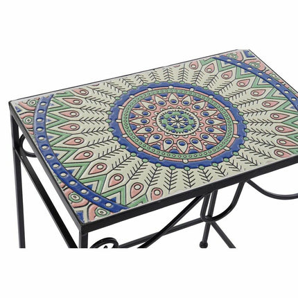 Satz mit 3 Tischen DKD Home Decor aus Keramik Schwarz Bunt schmiedeeisern (2 pcs) (48 x 30 x 58 cm)