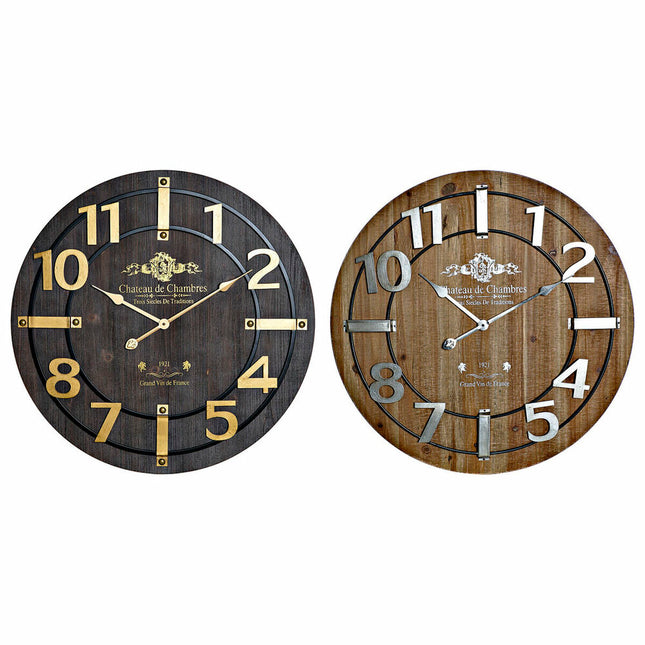 Wanduhr DKD Home Decor 68 x 3 x 68 cm natürlich Schwarz Eisen Holz MDF (2 Stück)