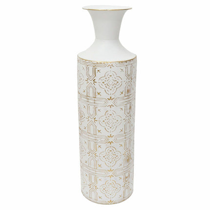 Vase DKD Home Decor Antiker Finish Mosaik Gold Metall Weiß Araber (19 x 19 x 66 cm)