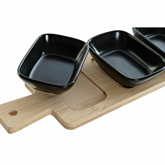 Satz für Appetithäppchen DKD Home Decor 28 x 10 x 1 cm natürlich Schwarz Steingut 4 Stücke Cottage (4 pcs)