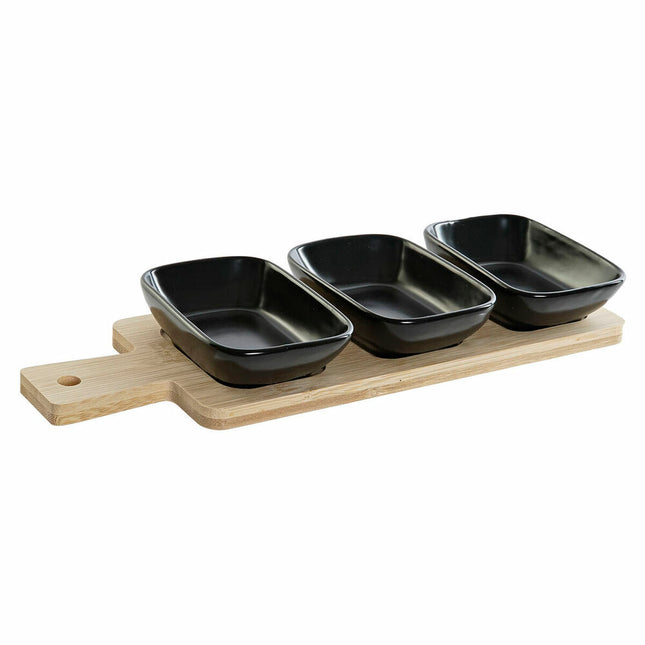 Satz für Appetithäppchen DKD Home Decor 28 x 10 x 1 cm natürlich Schwarz Steingut 4 Stücke Cottage (4 pcs)