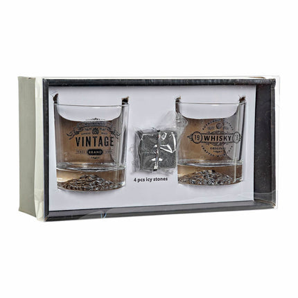 Gläserset DKD Home Decor Kristall Durchsichtig Dunkelgrau Stein 320 ml 6 Stücke