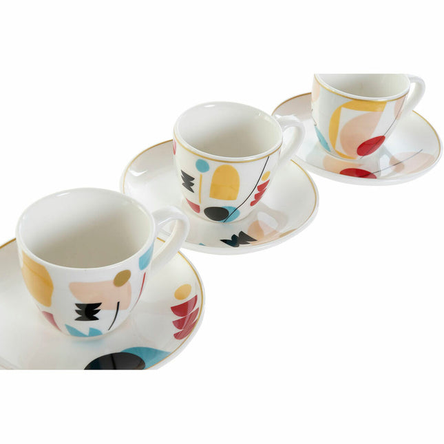 Satz von Kaffeetassen DKD Home Decor abstrakt 80 ml Weiß Bunt