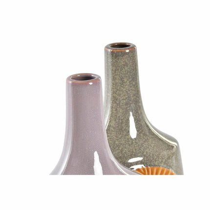 Vase DKD Home Decor Braun Orange Steingut 18 x 18 x 39 cm Pflanzenblatt (2 Stück)