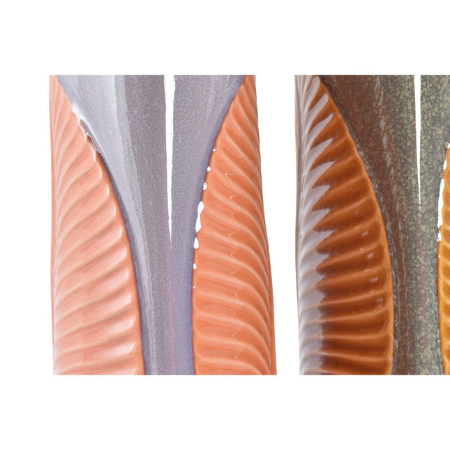 Vase DKD Home Decor Braun Orange Steingut 18 x 18 x 39 cm Pflanzenblatt (2 Stück)