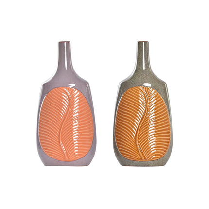 Vase DKD Home Decor Braun Orange Steingut 18 x 18 x 39 cm Pflanzenblatt (2 Stück)