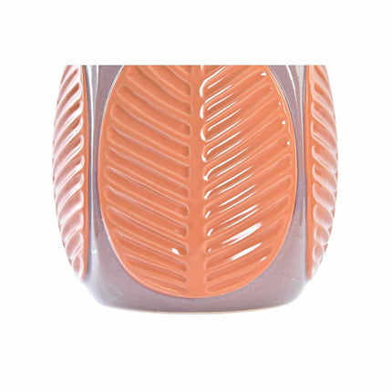 Vase DKD Home Decor Rosa Braun 17 x 17 x 26 cm Steingut Pflanzenblatt (2 Stück)