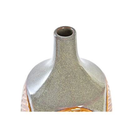 Vase DKD Home Decor Rosa Braun 17 x 17 x 26 cm Steingut Pflanzenblatt (2 Stück)