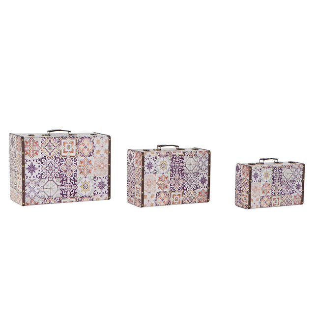 Set dekorativer Karten DKD Home Decor Leinwand Holz Kachel (3 pcs)