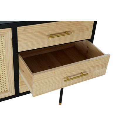 Anrichte DKD Home Decor Schwarz natürlich Gold Rattan Kiefer (150 x 44 x 76 cm)