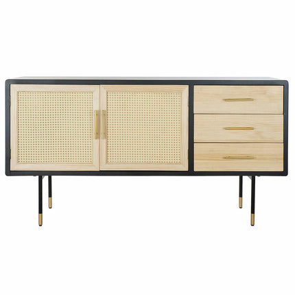 Anrichte DKD Home Decor Schwarz natürlich Gold Rattan Kiefer (150 x 44 x 76 cm)