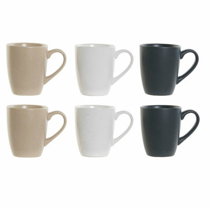 Set aus 6 Teetassen DKD Home Decor natürlich Beige Kautschukholz Weiß Dunkelgrau Steingut 160 ml
