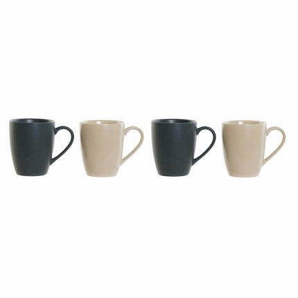 Tassensatz DKD Home Decor Beige Kautschukholz Dunkelgrau 300 ml Steingut