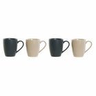Tassensatz DKD Home Decor Beige Kautschukholz Dunkelgrau 300 ml Steingut