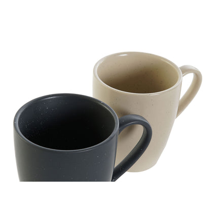 Tassensatz DKD Home Decor Beige Kautschukholz Dunkelgrau 300 ml Steingut