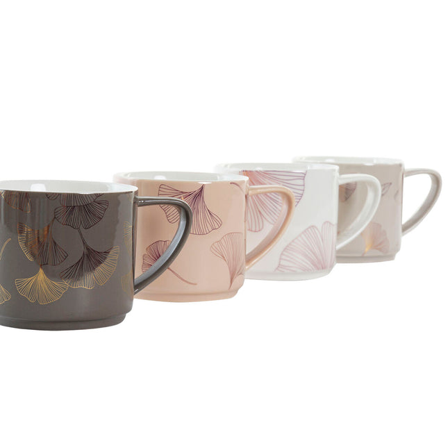 Satz von 4 Henkelbechern DKD Home Decor Grau Beige Rosa Gold Metall Weiß 330 ml Moderne