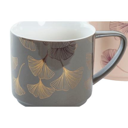 Satz von 4 Henkelbechern DKD Home Decor Grau Beige Rosa Gold Metall Weiß 330 ml Moderne