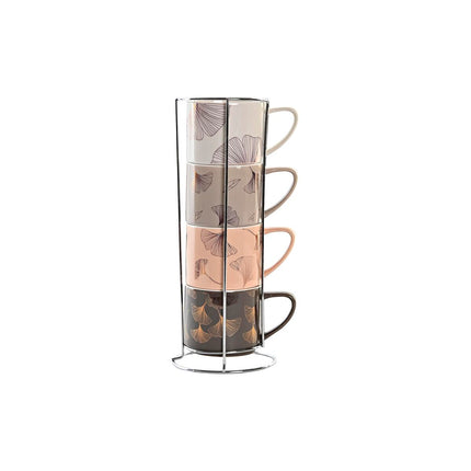 Satz von 4 Henkelbechern DKD Home Decor Grau Beige Rosa Gold Metall Weiß 330 ml Moderne
