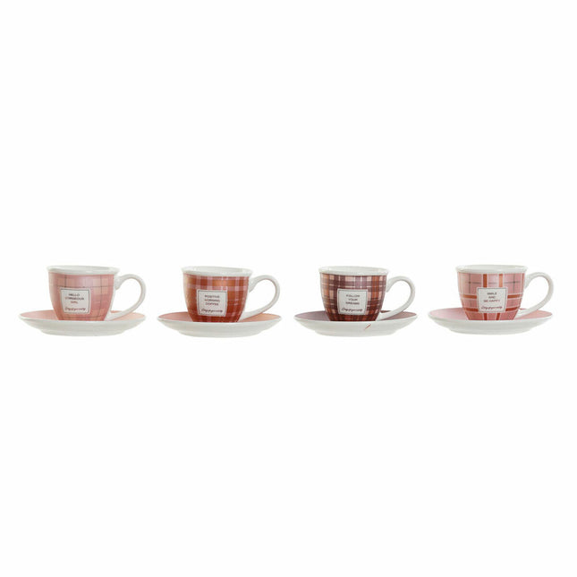 Satz von Kaffeetassen DKD Home Decor Rosa Braun Weiß 90 ml 4 Stücke