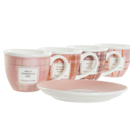 Satz von Kaffeetassen DKD Home Decor Rosa Braun Weiß 90 ml 4 Stücke