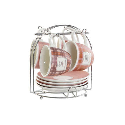 Satz von Kaffeetassen DKD Home Decor Rosa Braun Weiß 90 ml 4 Stücke