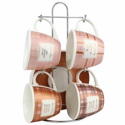 Satz von Kaffeetassen DKD Home Decor Rosa Metall Braun Weiß 210 ml 4 Stücke
