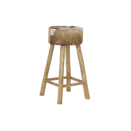 Hocker DKD Home Decor natürlich Holz Braun Haut Weiß (42 x 42 x 77 cm)