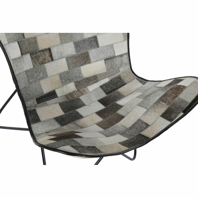 Stuhl DKD Home Decor Schwarz Grau Beige Metall Haut Weiß (74 x 70 x 90 cm)