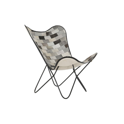 Stuhl DKD Home Decor Schwarz Grau Beige Metall Haut Weiß (74 x 70 x 90 cm)