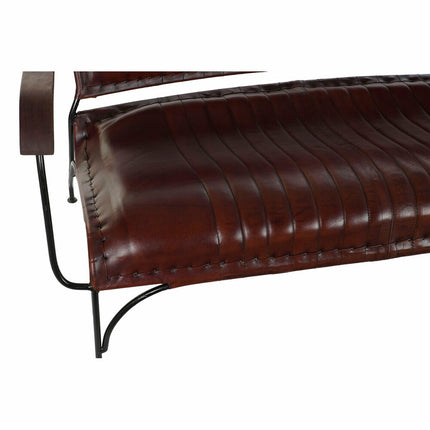 Bank mit Rückenlehne DKD Home Decor Metall Holz Braun Haut (127 x 70 x 74 cm)