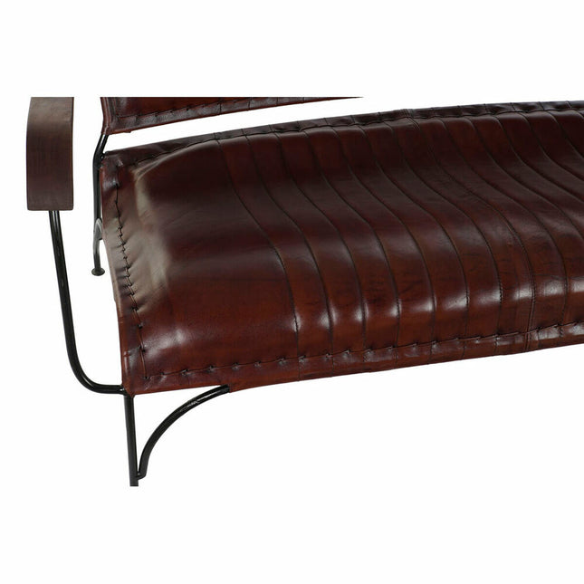 Bank mit Rückenlehne DKD Home Decor Metall Holz Braun Haut (127 x 70 x 74 cm)