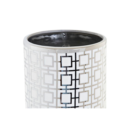 Vase DKD Home Decor Porzellan Silberfarben Weiß Orientalisch Geometrisch 13 x 13 x 36 cm