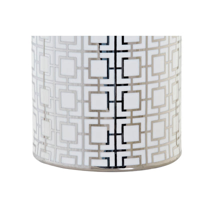 Vase DKD Home Decor Porzellan Silberfarben Weiß Orientalisch Geometrisch 13 x 13 x 36 cm