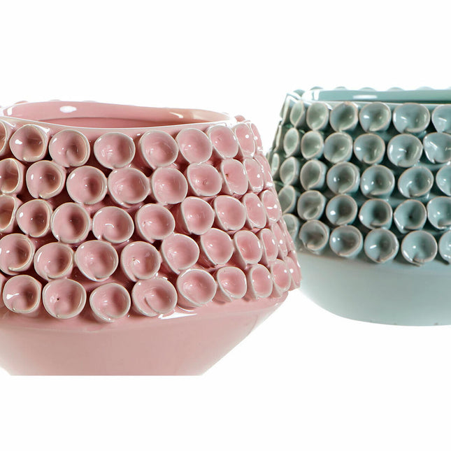Vase DKD Home Decor Blume Rosa türkis Steingut 20 x 20 x 13 cm Mediterraner (2 Stück)