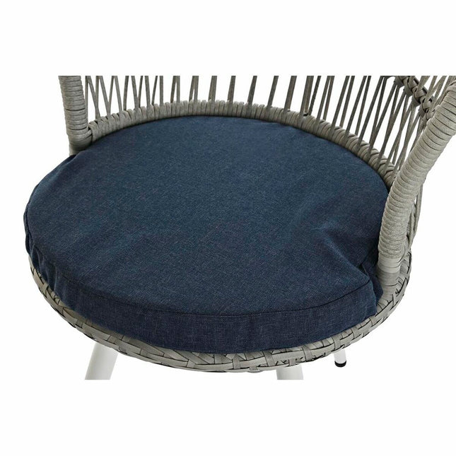 Tisch mit 2 Sesseln DKD Home Decor 65 x 65 x 68 cm Blau/Weiß Kristall Blau Synthetischer Rattan Stahl Weiß