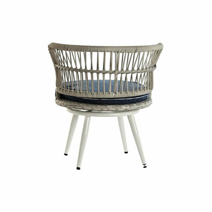 Tisch mit 2 Sesseln DKD Home Decor 65 x 65 x 68 cm Blau/Weiß Kristall Blau Synthetischer Rattan Stahl Weiß