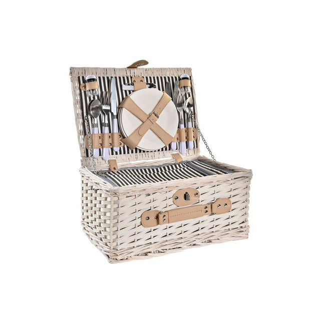 Korb DKD Home Decor korb Picnic aus Keramik Beige Polyester Edelstahl Weiß (40 x 28 x 20 cm)
