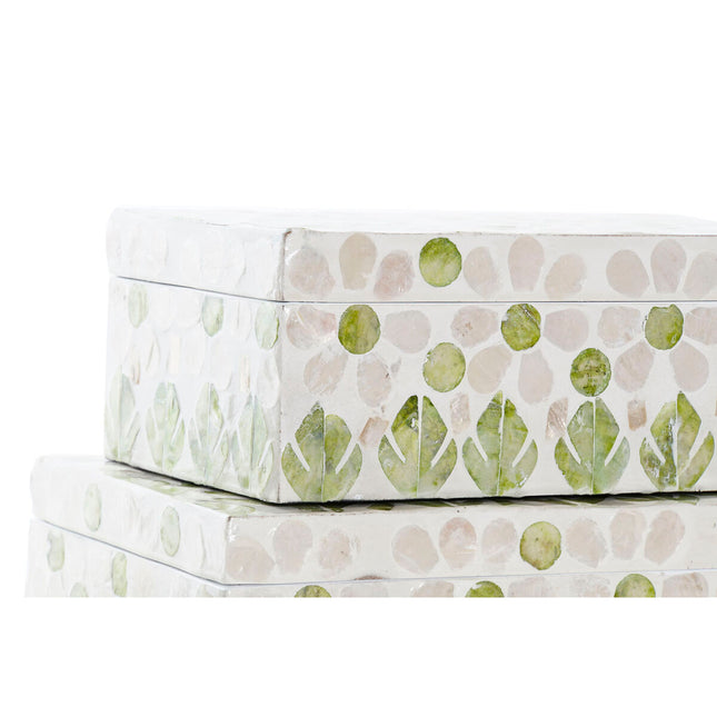 Box-Schmuckkästchen DKD Home Decor Perlmutt Bambus Tropical Pflanzenblatt (25 x 15 x 12 cm)