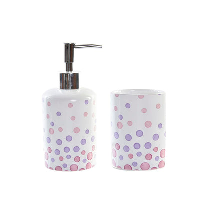Badezimmer Set DKD Home Decor Weiß ABS Dolomite Mit Tupfen (7 x 7 x 17,5 cm) (2 Stücke)