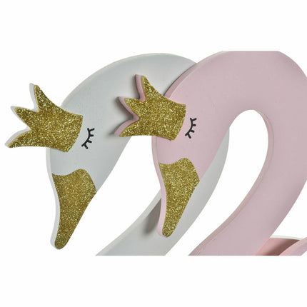 Wandgarderobe DKD Home Decor 40 x 4 x 38,5 cm Holz Weiß Hellrosa Schwan (2 Stück)