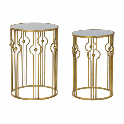 Beistelltisch DKD Home Decor Spiegel Schwarz Metall Helles Kupferbraun (39 x 39 x 55 cm) (2 pcs)