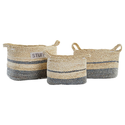 Korb-Set DKD Home Decor 30 x 20 x 20 cm Naturfaser Boho