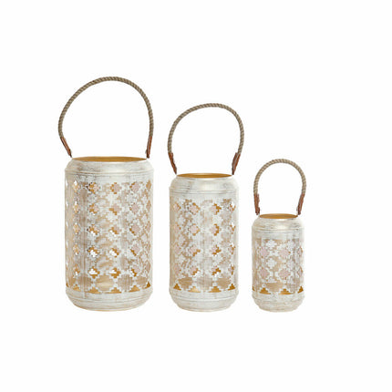 Kerzenschalensatz DKD Home Decor (3 pcs) Gold Metall Schnur Weiß (25 x 25 x 46	 cm)